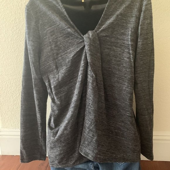 J. Jill Pure Charcoal Gray Knot Draped Back l/s Stretch Shirt knot back size M - Picture 2 of 11